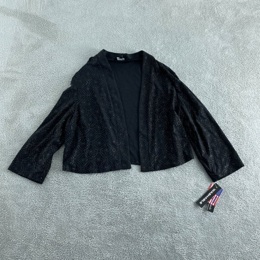 R&M Richards Womens Black Open-Front Jacket L Made In USA NWT 5665